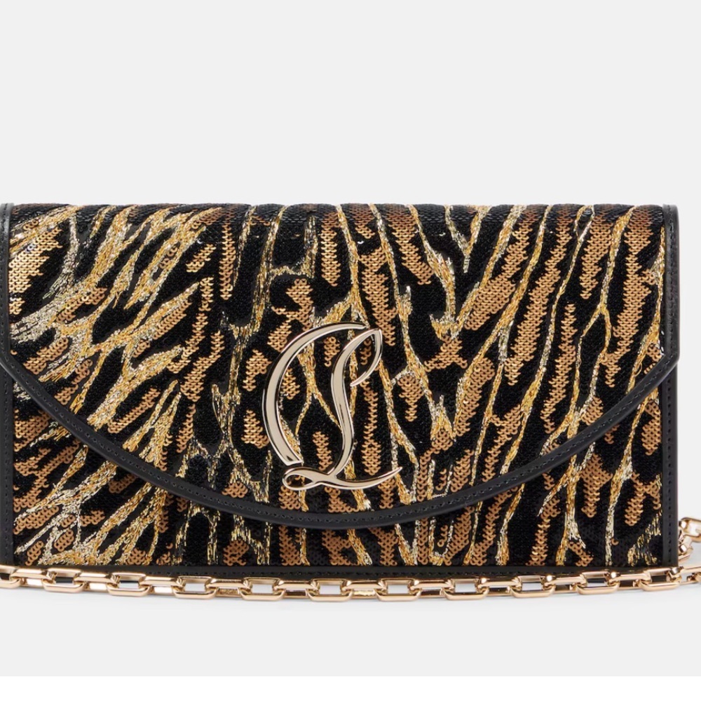 Christian Louboutin Black and Gold Animal Print Clutch
